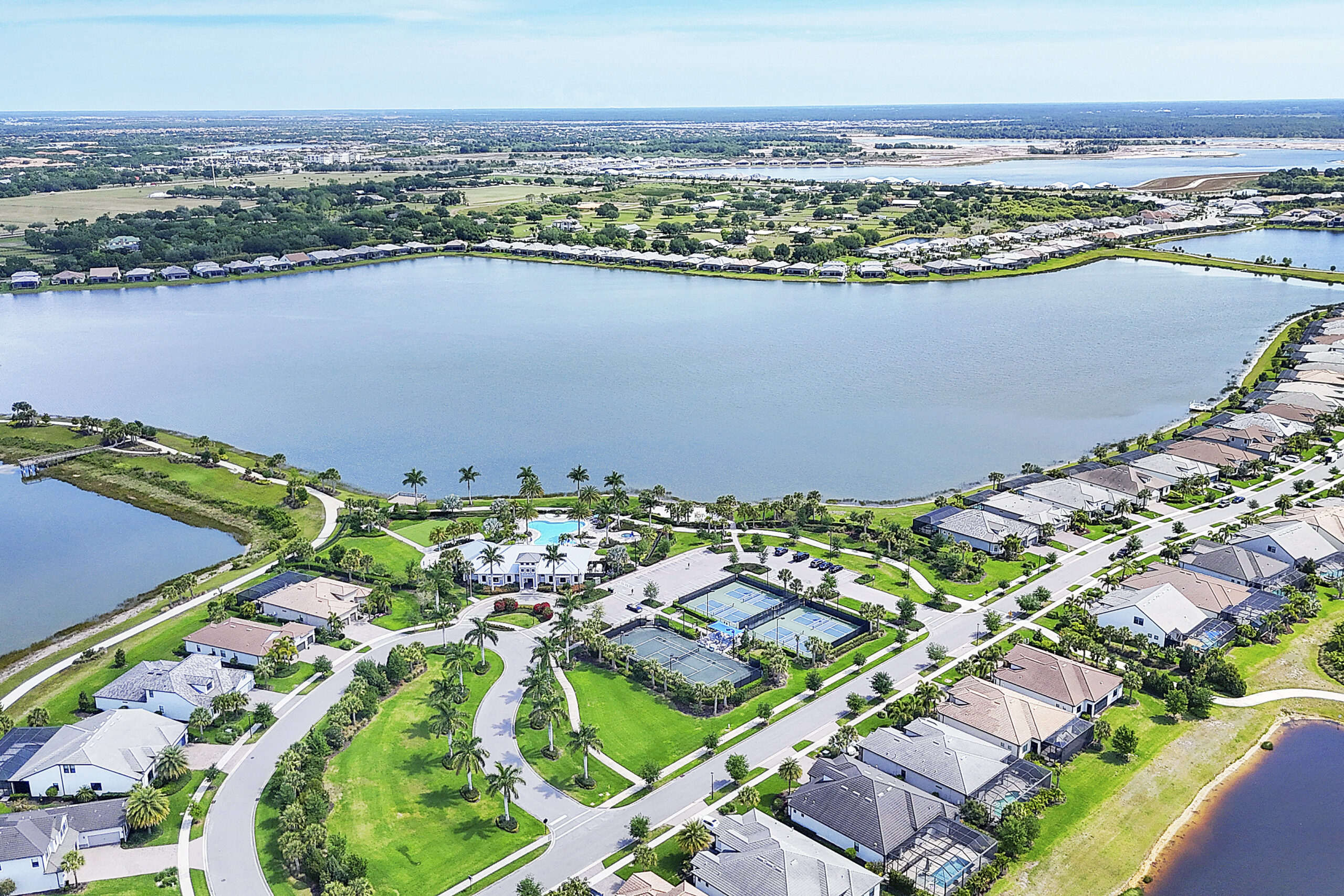 Aerial view of Shoreview at Waterside homes and lakes